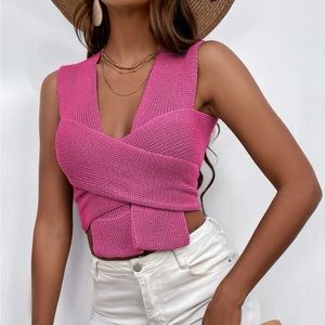 Privé Wrap Knot Back Crop Knit Top
